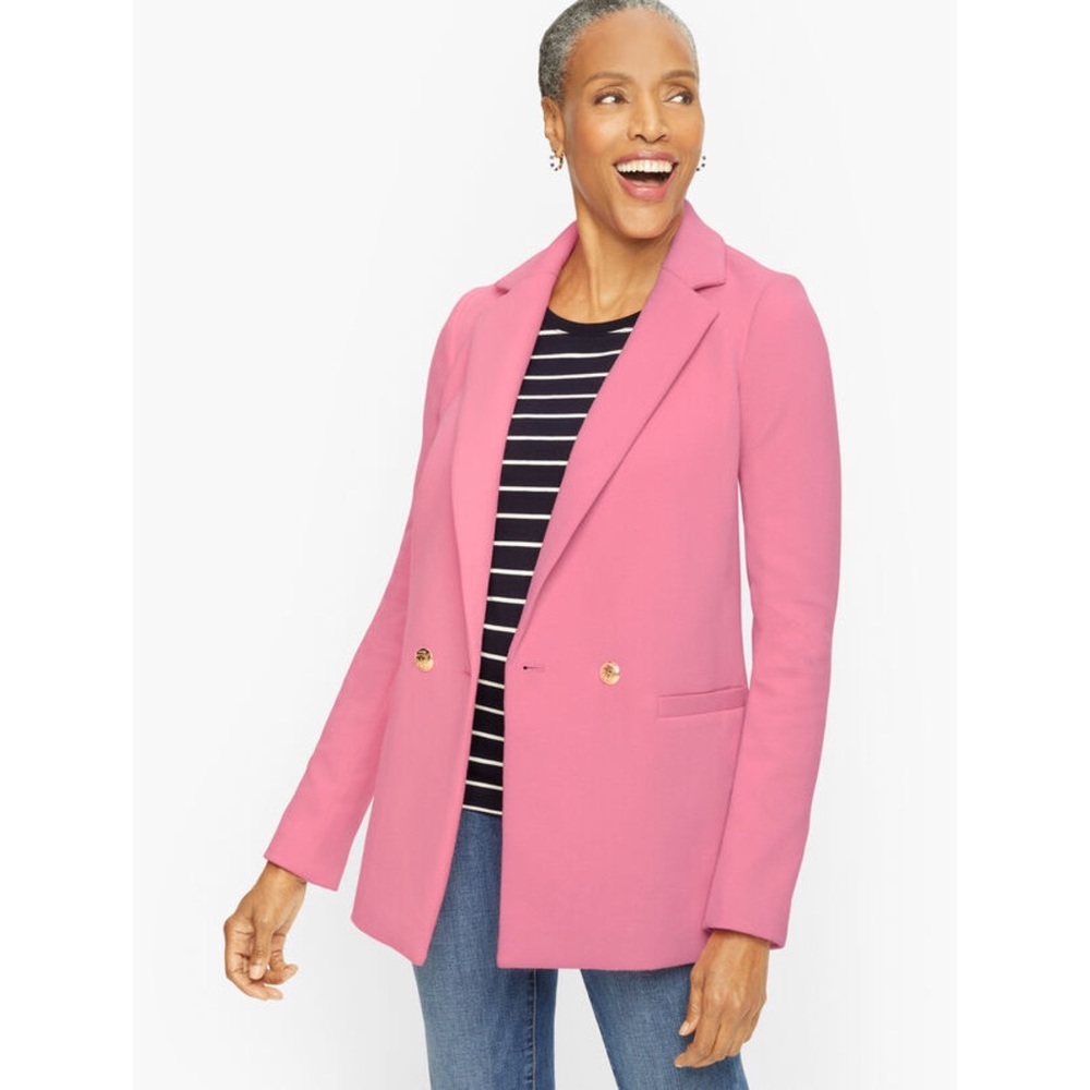🎉  5/$125 NEW Talbots Double Knit Long Blazer Pink Size 18W